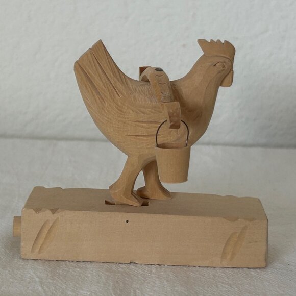 USSR Russia Wooden Hand Carved Moving Rooster Chicken with Buckets Toy - Picture 2 of 11
